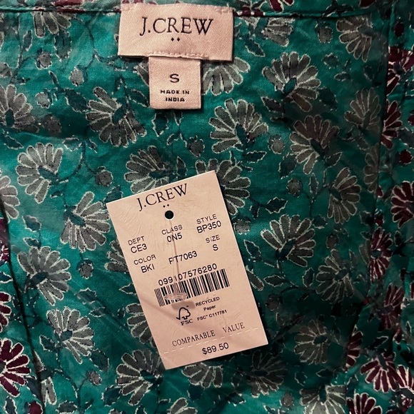 J Crew Cover Up Tie Front Turquoise Purple Floral Print Organic Cotton Tassel SM - Picture 5 of 6